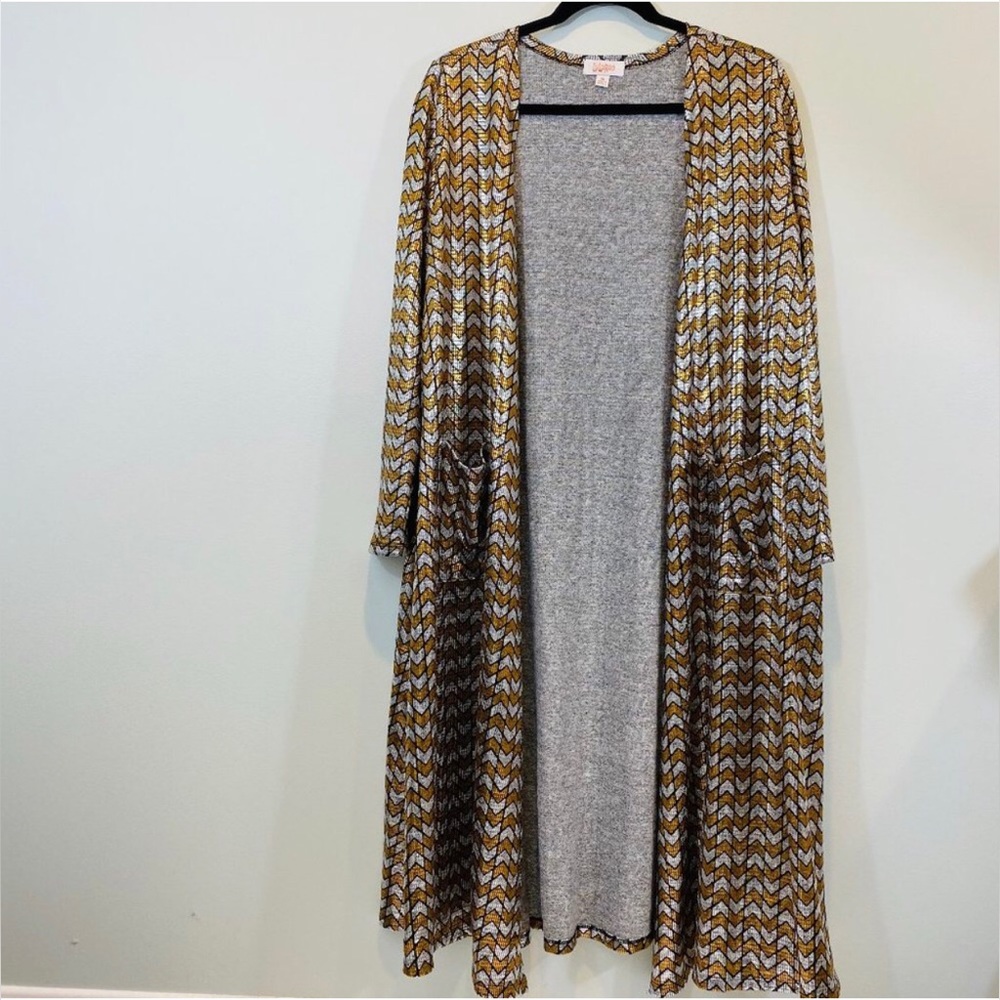 Lularoe Gold and Silver Chevron Elegant Sarah Duster